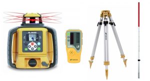 Topcon RL-SV2S Rotationslaserpaket + Lasermottagare Topcon LS-80L Laddbara Batterier + Laddare + Stativ & Flexilatta